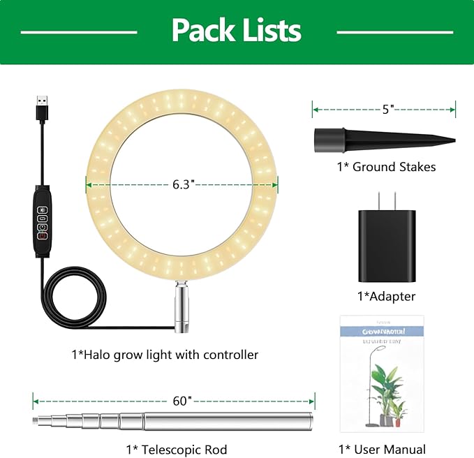 Full Spectrum Grow Light for Indoor Plants, 80 LEDs Plant Light with 6/12/16H Timer, Plant Growing Lamp for Seedlings, Succulents, Small Greenhouse (Black)