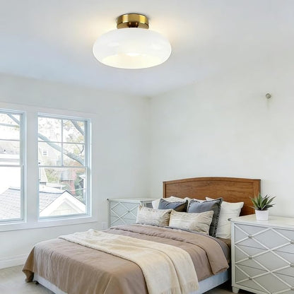 Mid Century Modern Ceiling Light Milk White Glass Globe Flush Mount Ceiling Light 11" Brass Close to Ceiling Light Fixtures for Kitchen Bedroom Hallway Closet