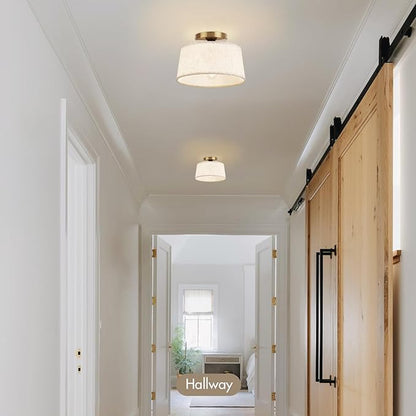 Modern Ceiling Light Fixture, 10 Inch Semi Flush Mount Lamp with Linen Shade, E26 Base, Gold for Kitchen Bedroom Hallway Closet Entryway Room Small Spaces