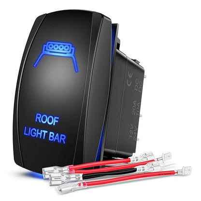 Nilight Roof Light Bar Rocker Switch Led Light Bar Switch 5Pin Laser On Off SPST switches 20A/12V 10A/24V Switch Blue with Jumper Wires Set for Cars Trucks RVs,2 Years Warranty