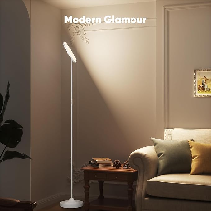 SIBRILLE 36W LED Floor Lamp, Super Bright Standing Lamp, Modern Stepless Dimmable Torchiere Tall Lamp with Remote Control, 350°Rotating Head Reading Floor Lamp for Living Room, Bedroom, Office