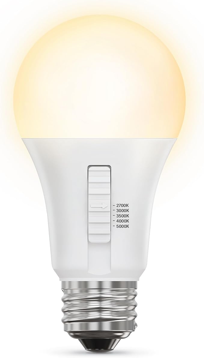 Feit Electric A19 LED Light Bulb, 100W Equiv, Non-Dimmable, Selectable Color Temperatures (2700K-5000K), 1500 Lumens, General Purpose Light Bulbs, 17,000-Hour Lifetime, OM100/5CCT/15KLED/6, 6 Pack