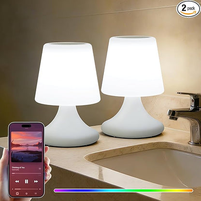 uuffoo 2 Pack Shower Lamp Cordless LED Table Lamp with Speaker Patio Outdoor Speaker with Lights RGB IP44 for Patio Pool Party Balcony Bathroom (Waterproof, Rechargeable)