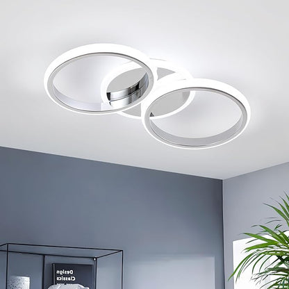 ElDISUNY Modern LED Ceiling Lights, 30W Round Ceiling Lights Fixture for Kitchen, Close to Ceiling Lights for Hallway Bedroom Dining Room,Cool White Light 6000K(Chrome)