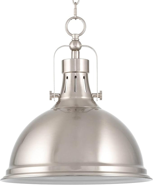 Kira Home Belle 14" Modern Industrial Pendant Light with Dome Shade, Retro Metal Silver Hanging Light, Brushed Nickel Finish