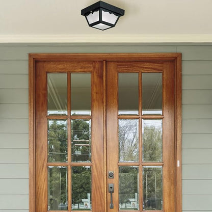 Design House 502872 Traditional 2-Light Outdoor/Indoor Ceiling Light Dimmable with Frosted Glass for Porch Entryway Patio, Black