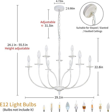 French Country Chandelier, 9-Light Antique White Farmhouse Chandelier, 2-Tier Candle Modern Farmhouse Chandeliers for Dining Room Living Room Bedroom Foyer