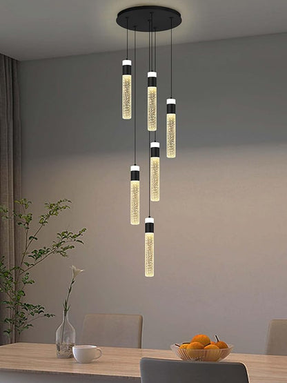6-Lights Modern Crystal Column Chandelier for Living Room Foyer Long Crytsal Chandeliers Pendant Lighting Flush Mount Hanging Light Fixture for Living Room Foyer Entryway