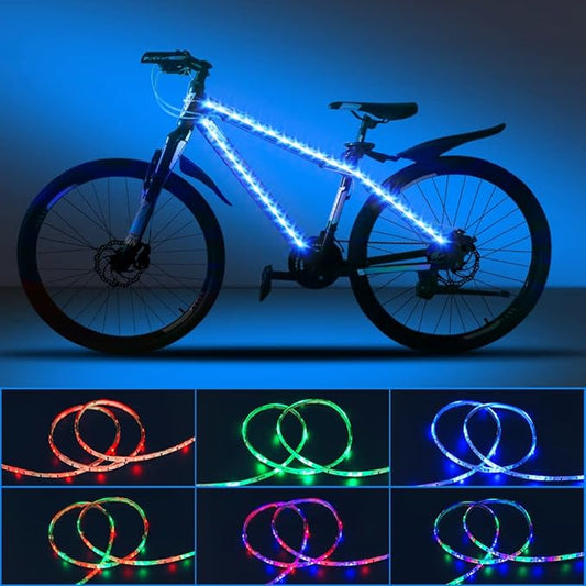 Bike Lights LED Bicycle Frame Light for Night Riding,Waterproof Strip Light Battery Powered with RGB Color, Bright Decoration Lights for Scooter,Trike,Bike Lighting Accessories