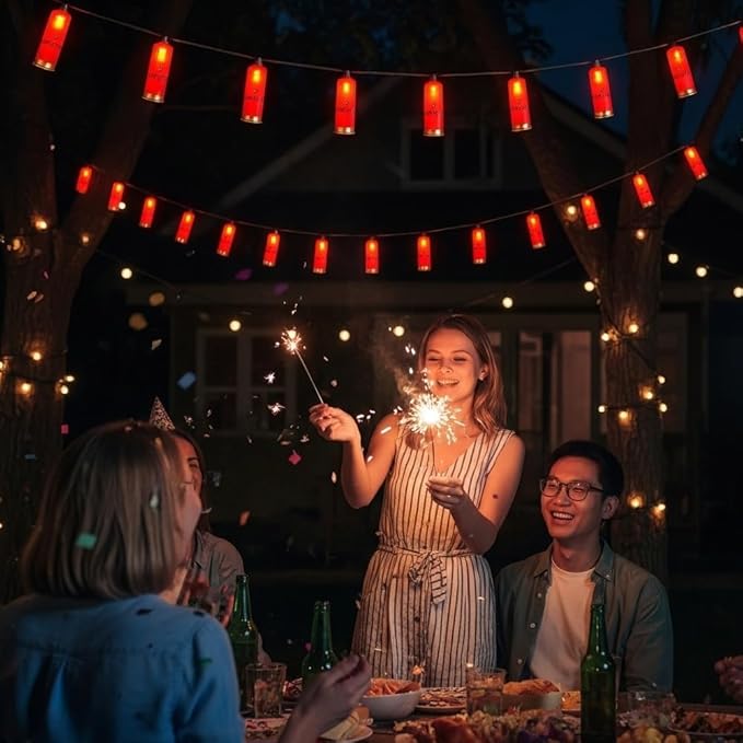8.5FT LED Shotgun Shell String Lights with 10 Red Novelty 3D Bullets Holiday Decor for Christmas,Mexican Fiesta,Summer Parties,Indoor/Outdoor Patio Decor (Green Wire)