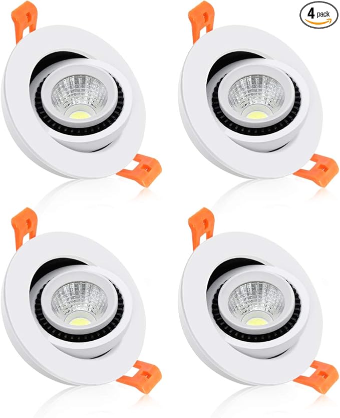 2 Inch Eyeball Gimbal LED Recessed Lighting Dimmable Downlight, 3W (35W Halogen Equivalent) Adjustable Spotlight, 4000K Natural White, CRI80, Ceiling Light with LED Driver (4 Pack)
