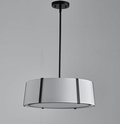 Shrine Lighting Drum Pendant Light, Modern Style, Drum Chandeliers for Dining Room, D18'' x H6'', Adjustable Chains 39'', E12*4 Sockets, White Lampshade & Black Finish