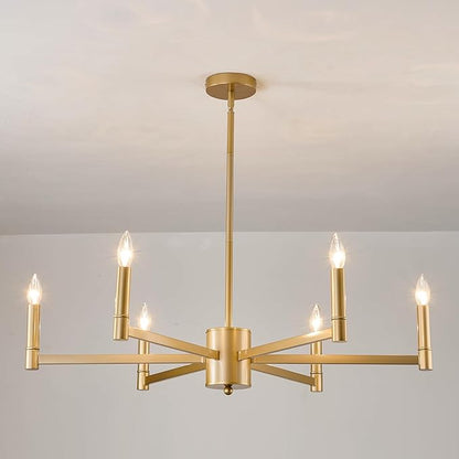 ASGYISA 6-Light Gold Candle Chandeliers Modern Farmhouse Ceiling Light Fixture Industrial Lighting for Dining Room Living Room Bedroom Kitchen Island Foyer