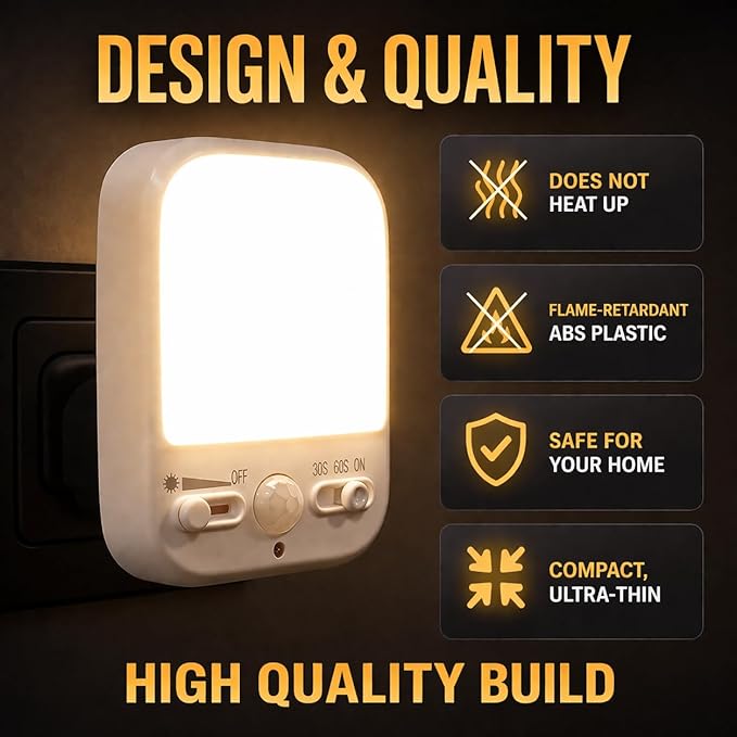 LED Motion-Activated Night Light Rotatable Dusk to Dawn AC Outlet Plug-in Wall Night Sensor Light for Bedroom Hallway Stairway Garage Basement Corridor Indoor