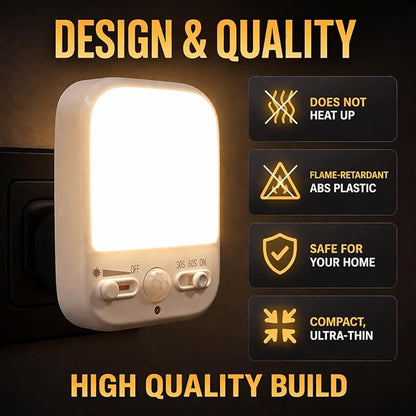 LED Motion-Activated Night Light Rotatable Dusk to Dawn AC Outlet Plug-in Wall Night Sensor Light for Bedroom Hallway Stairway Garage Basement Corridor Indoor