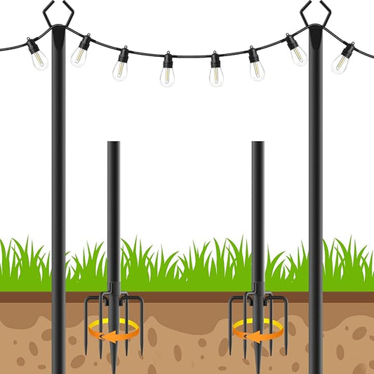 2 Pack 10FT String Light Poles,Metal with Fork Lights Poles for Outdoor String Light, Rustproof Heavy Duty for Outside Garden,Patio,Wedding,Backyard,Deck,Party