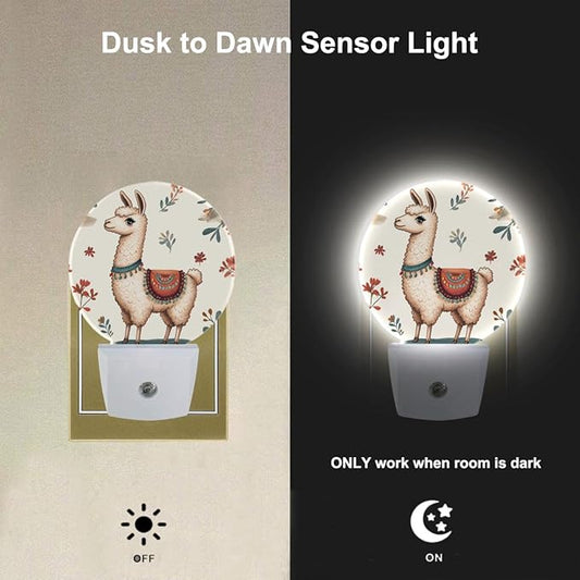 EKOBLA Llama Plug-in Night Light, Cute Alpaca & Cactus Tropical LED Nightlight with Dusk to Dawn Auto Sensor for Home Indoor Decor