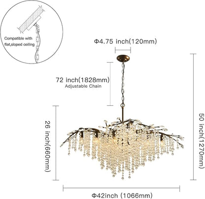 Vezzio Large Modern Farmhouse Luxury Crystal Chandelier - Antique Bronze Vintage Tree Branch Light Fixture, 12-Light for Dining Table, Living Room, Kitchen, Entryway & Foyer, Adjustable Hanging 42"