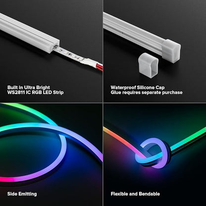 BTF-LIGHTING WS2811 IC RGB Chasing Color Neon Light 16.4FT DC24V 90IC 108LED/m T0817 IP67 Waterproof Flexible Addressable Rope LED Strip for Wall Bedroom Indoor DIY Decor (No Adapter or Controller)