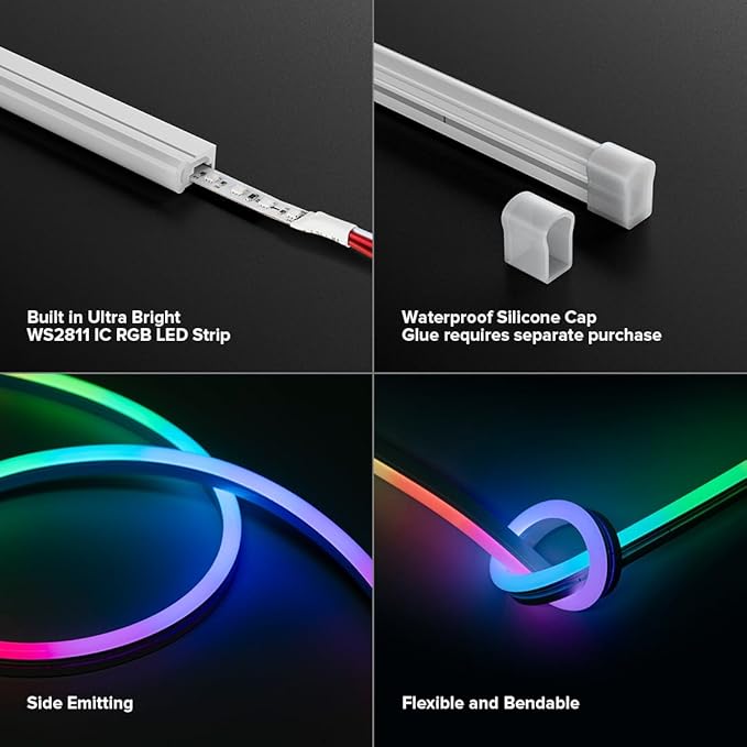 BTF-LIGHTING WS2811 IC RGB Chasing Color Neon Light 9.8FT DC24V 54IC 108LED/m T0817 IP67 Waterproof Flexible Addressable Rope LED Strip for Wall Bedroom Indoor DIY Decor (No Adapter or Controller)