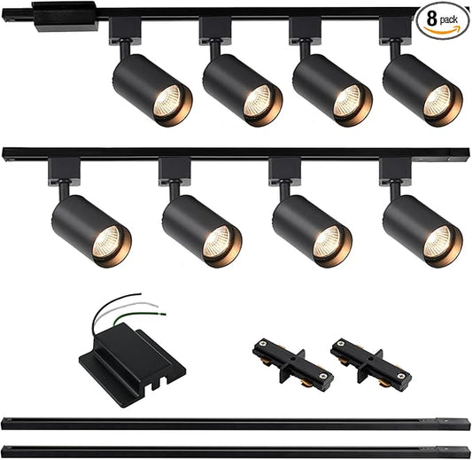 8-Light LED Track Lighting Kit with 6.6FT H Track Lighting Rails & Floating Canopy Connector, GU10 Track Light Kit, Modern Kitchen Track Lighting Fixtures Ceiling Spot Light, Black (No Bulbs)