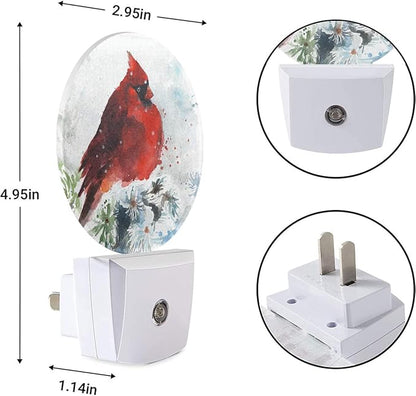 EKOBLA Watercolor Cardinal Night Light, Red Bird Cardinal on Branch Night Lights Plug Into Wall for Bedroom Bathroom Kitchen Hallway Stairs, Gifts Ideal for Girls Women