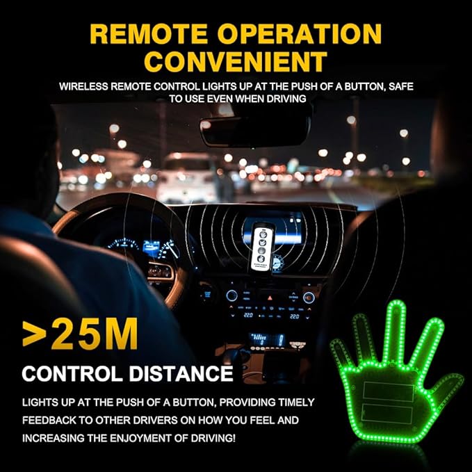 LED Gesture Light Comical Car Finger Light with Remote Ideal Gifted Car Accessories Funny Back Window Sign Car Gadget & Road Rage Sign Give The Love & Wave & Yead to Drivers-Green