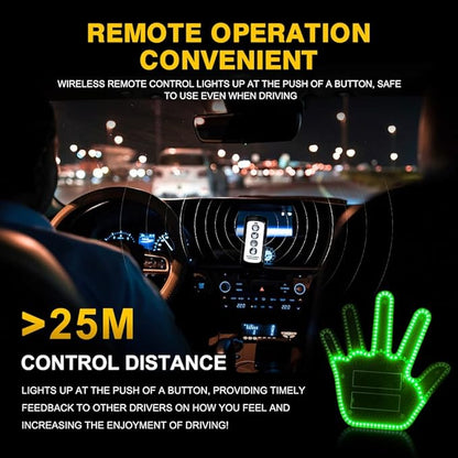 LED Gesture Light Comical Car Finger Light with Remote Ideal Gifted Car Accessories Funny Back Window Sign Car Gadget & Road Rage Sign Give The Love & Wave & Yead to Drivers-Green