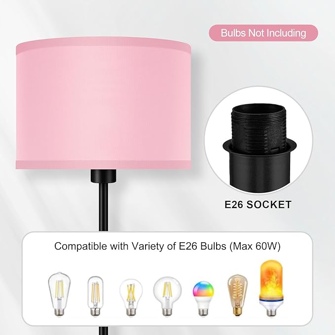 Floor Lamp Pink, Standing Lamp, Small Kids Floor Lamps with Lampshade, 59" Tall Lamps for Bedroom, Foot Switch, Simple Corner Pole Lamp for Living Room, Girls Room, Nursery, Office(NO Bulb, E26 Base)