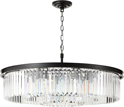 Black Large Crystal Chandelier Modern Luxury Chandelier Ceiling Lights Fixture for Dining Living Room 12-Lights 3-Tier Raindrop Chandeliers Lighting (Black, Dia 31 Inch)