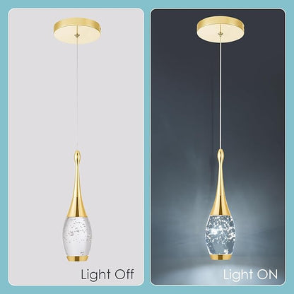 CHYING LED Pendant Light Kitchen Island Bubble Crystal Pendant Lighting Gold Mini Hanging Light Fixture for Dining Room Bathroom Bedroom Bar 6000K
