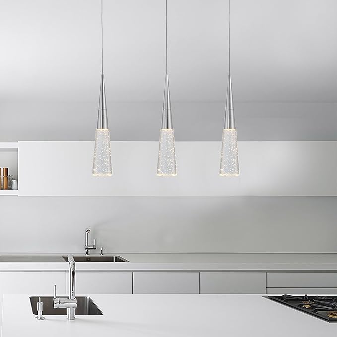 JoollySun Modern Crystal Pendant Light: Chrome Mini Cone Ceiling Hanging Lights for Kitchen Island Bathroom