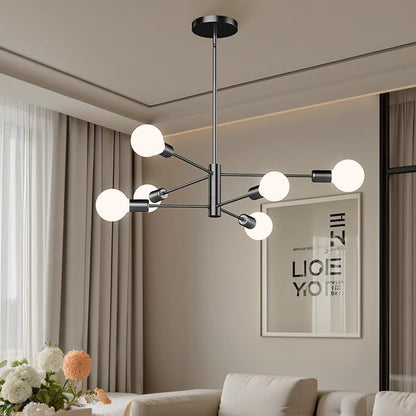 6-Light Modern Sputnik Chandelier, E26 Base Branch Height Adjustable,Mid Century Chandelier Pendant Light for Dining Room Hallway Bedroom Foyer Living Room Kitchen (Bulbs Not Included)