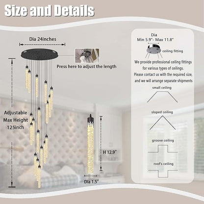 ykolupty H125'' Modern Crystal Chandeliers for Entryway 18-Lights LED Dimmable Chandeliers Lighting Fixture Large Pendant Light for Staircaes Living Room Villa