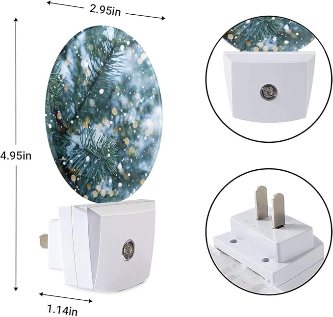 EKOBLA Winter Pine Tree Plug-in Night Light, Snowy Branch & Snowflake LED Nightlight with Auto Sensor for Bedroom & Bathroom Decor