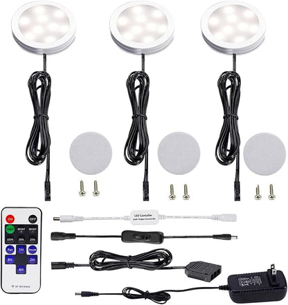 AIBOO Dimmable LED Under Cabinet Lights 3 Lamps Kit with RF Remote Control for Home Kitchen Counter Lighting (Natural White)