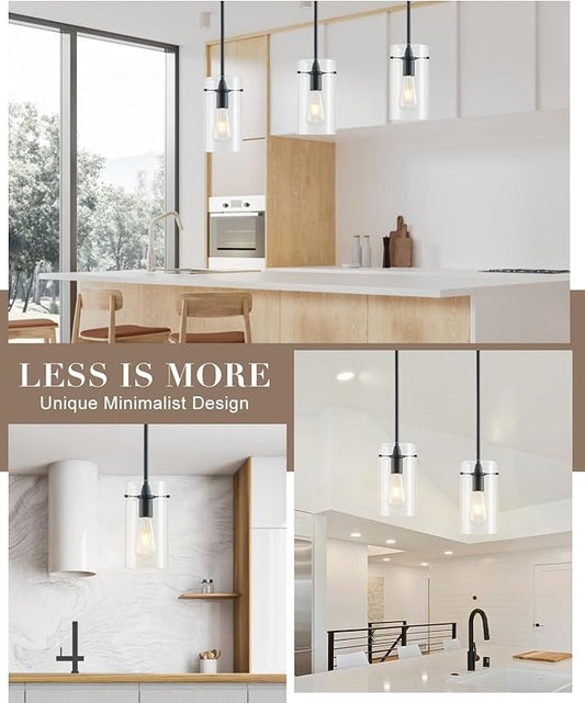 Modern Pendant Lights Kitchen Island, Adjustable Hanging Glass Pendant Light Fixtures, Matte Black Pendant Lights Kitchen Island, Kitchen Pendant Lighting Over Island