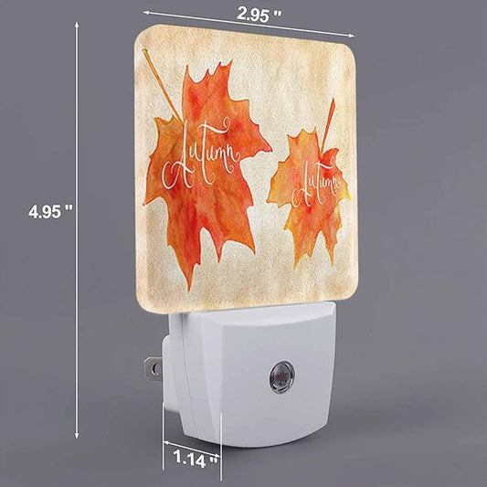 LED Night Light Plug into Wall with Dusk to Dawn Light Sensor White Energy Efficient Orange Watercolor Autumn Maple Leaves Nightlight for Bedroom Bathroom Hallway Living Room Kitchen
