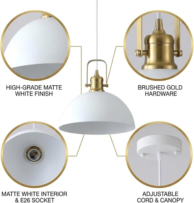 Matte White Pendant Lights Kitchen Island 3 Pack, Modern Farmhouse Hanging Light Fixtures with Gold Interior, Hardwired Metal Ceiling Lighting Over Sink Dining Room