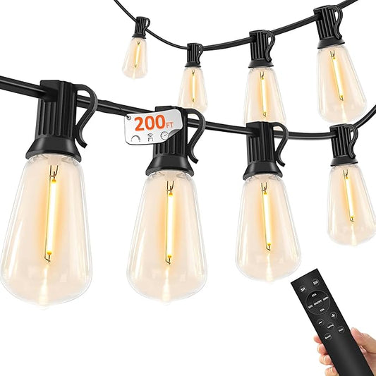 YOYONACY 200FT Outdoor Lights for Patio – Dimmable String Lights for Outside with Remote – LED Hanging Lihgts Waterproof Shatterproof ST38 Edison Bulbs for Backyard Cafe Bistro Porch Christmas Party
