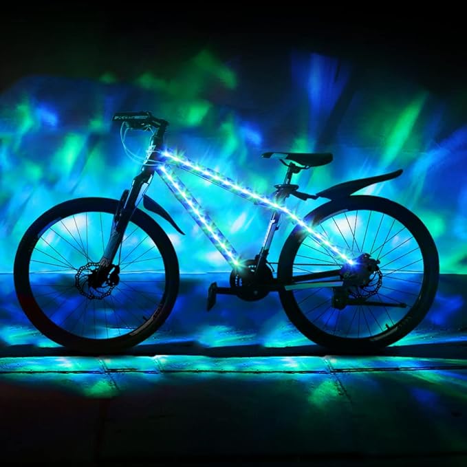 Bike Lights LED Bicycle Frame Light for Night Riding,Waterproof Strip Light Battery Powered with RGB Color, Bright Decoration Lights for Scooter,Trike,Bike Lighting Accessories