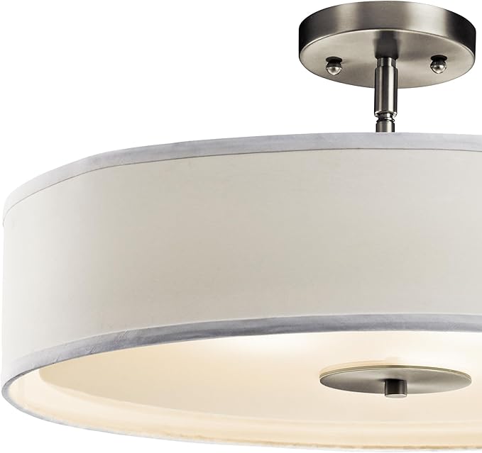 Kichler 42121NI Semi Flush Drum Pendant Lighting, Brushed Nickel 3-Light (20" W x 12" H) 300 Watts,Small (20" Width)