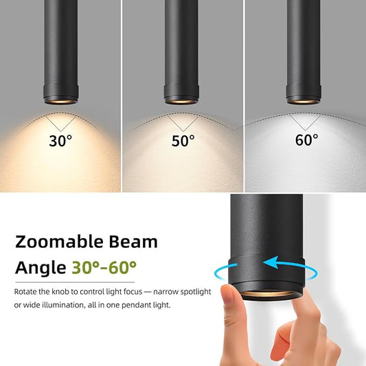 OKELI Black LED Mini Pendant Light, Dimmable Hanging Pendant with Adjustable Beam Angle, 3CCT 2700K–6000K Modern Pendant Light for Kitchen Island, Bar Counter or Bedroom, 12W 11.8", 1 Pack