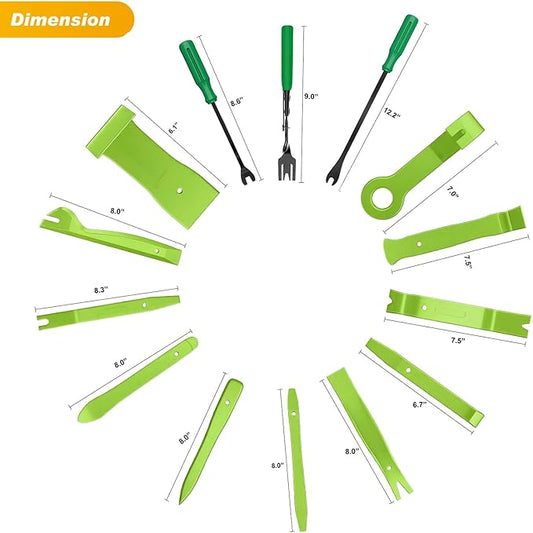 GOOACC 40Pcs Trim Removal Tool,Auto Terminal Removal Key Tool,Auto Clip Pliers Stereo Removal Tools,Car Upholstery Repair Removal Kit,Precision Hook and Pick Set,Wiring Threader,Car Film Scrape-Green
