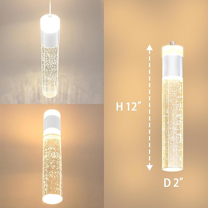 Glam Rectangular Crystal Column Chandelier for High Ceiling 12-Lights Silver LED Dimmable Pendant Light for Kitchen Island Dining Room Entrance Foyer Living Room Adjustable Height