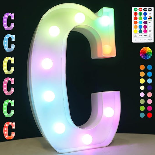 LED Marquee Letter Lights, 18 Colors Changing Light Up Letters with Remote, RGB Alphabet Letters Sign for Girls Boys Gift Birthday Party Night Light Bedroom Wedding Christmas Decor-Colorful C