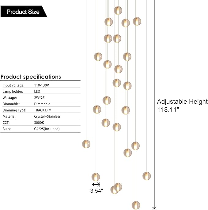 25 Lights Staircase Chandelier for High Ceiling, Dimmable Modern Crystal Raindrop Large Long Hanging Pendant Light for Stairwell Living Room Stair Foyer, Bulbs Included (Nickel Canopy)