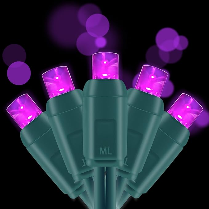 UL Listed 50 Count 5MM Wide Angle Led Christmas Lights Set,Outdoor Mini Led String Lights for Garden Patio Halloween Trees Lighting Decoration,17 Feet Green Wire (Purple Color)