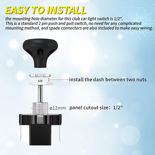 Joinfworld Golf Cart Headlight Switch Push Pull Type 12 Volt Universal Light Switch Button for Club Car, EZGO, Yamaha - 2Pcs