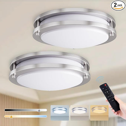 Kalium LED Ceiling Light with Remote 2 Pack 14 Inch Flush Mount Ceiling Light Fixture, 24W 3000K-6000K Adjustable Color Temperature, Dimmable Lighting Fixtures for Kitchen Bedroom. Hardwired